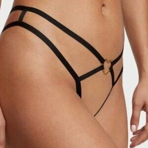 Victoria's Secret Very Sexy Crotchless Panty Small Women Black Thong Strappy VS